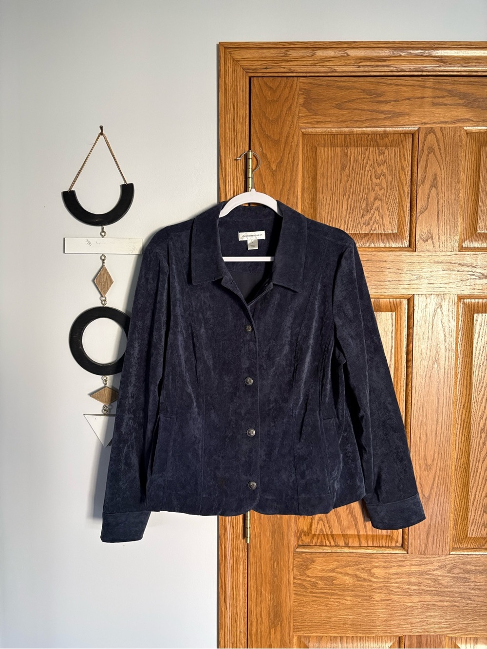 Christopher & Banks Navy Suede Button-Front Blazer